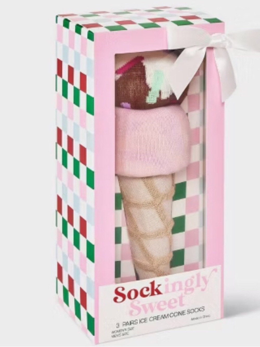 SOCKINGLY SWEET 3 PAIRS NOVELTY ICE  CREAM CONE CREW SOCK SET